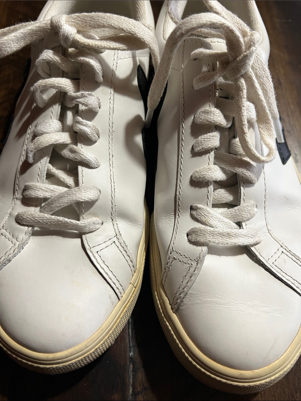 Veja White Leather Sneakers with Black V Logo Detail size 7 - Picture 11 of 15